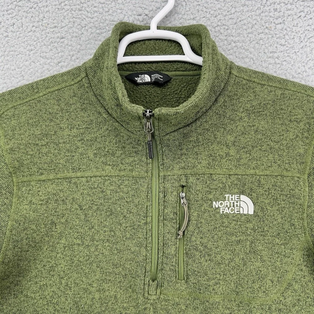 The North Face Sweater Men Large Green Gordon Lyons 1/4 Zip Knit Fleece Pullover